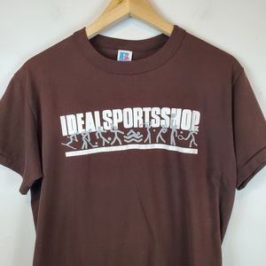 Vintage 80s Russell Athletic Ideal Sports Shop Brown T Shirt Med Single Stitch